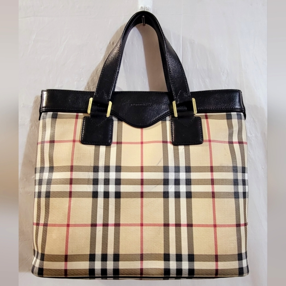 Authentic Vintage Top Handle Burberry Nova Checkered Patent Leather Satchel Bag